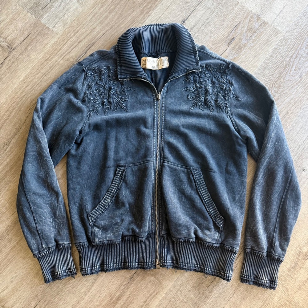 Salvage Mens Full Zip Jacket Black Washed Embroidered Real Child of Hell M